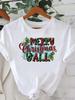 (Asian Size) star tree happy new year Tee merry Christmas festival O-neck Clothing Women's Top T Print Fashion ladies Graphic T-shirts