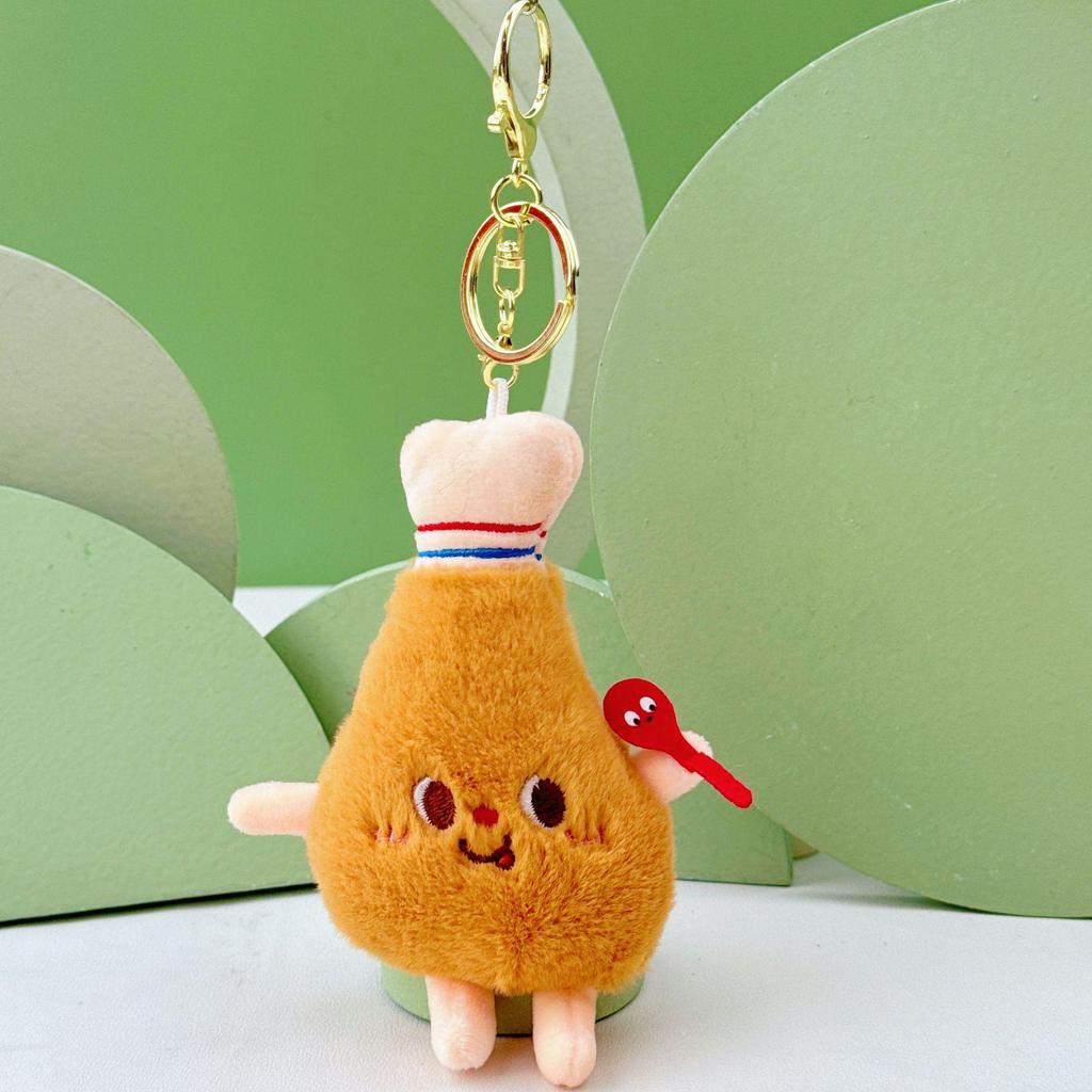 Cartoon Plush Pendant: Hamburger, Hot Dog, Chicken Leg & Cute Fries - Small Doll for Claw Machine or Schoolbag Decoration