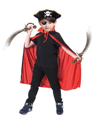 Pirate Cosplay Costume with Shining and Hat ZACCARY's Kids' Dual-Wielding Swords, Cape, (Gold Edge)