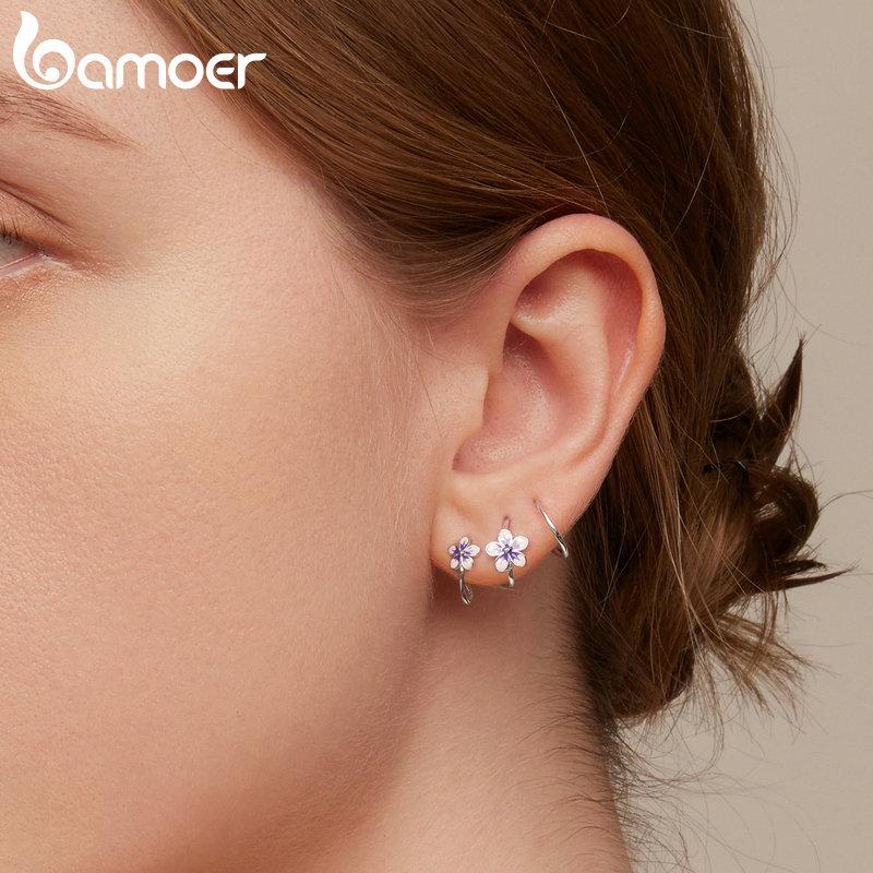 Bamoer 925 Sterling Silver Simple Style Blue Gemstone Ear Hooks for Women Trendy Geometric Studs Fine Jewelry Party Gift