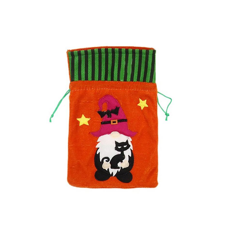 Cartoon Faceless Doll Drawstring Bag Machine Embroidery Halloween Candy Bag  Scene Layout оранжевый