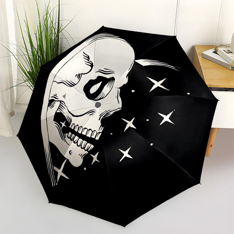 1pc Skull Stars Automatic Open/Close Umbrella, Portable Folding Umbrella, Compact Travel Umbrella For097