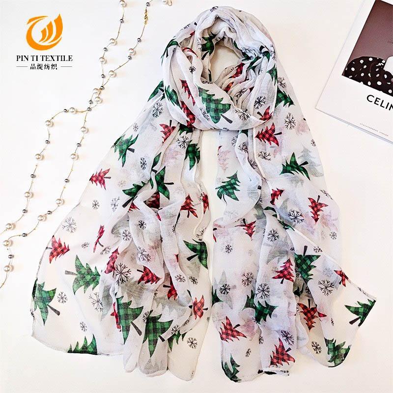 New Christmas Scarf Christmas Tree Pattern Scarf Long Bali Yarn Silk Scarf
