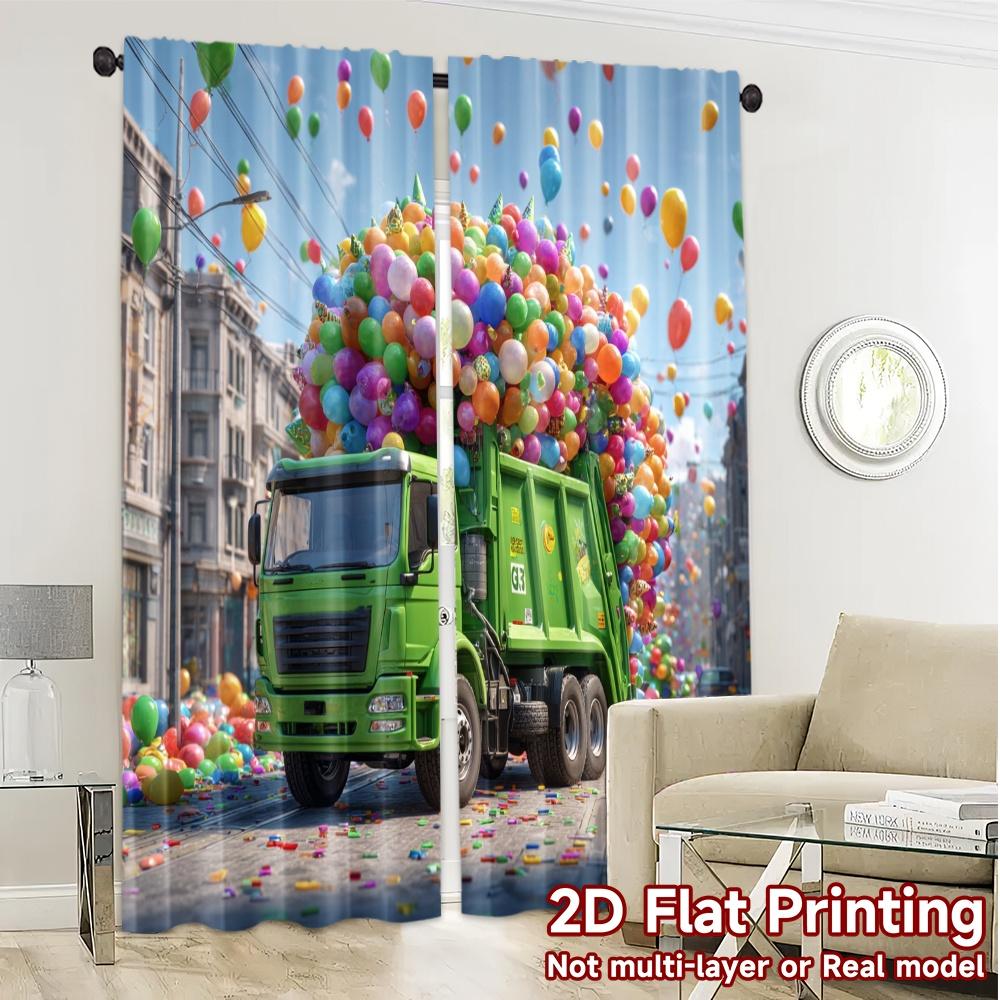 Set Of 2 Flat Printing Curtains Without Rod Partytruck Pattern Popular Versatile Polyester Room Decor Curtain