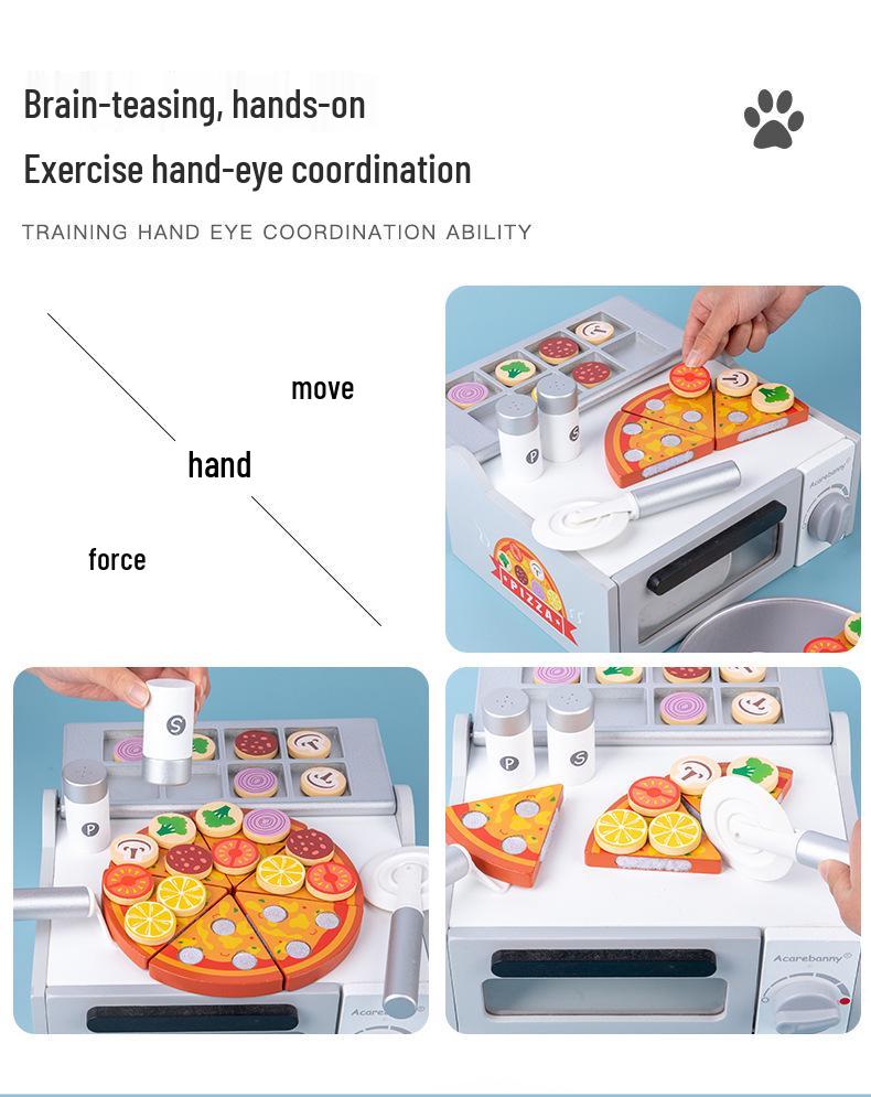 Wooden Pizza Oven & BBQ Skewers Playset - Educational Pretend Play Toy for Kids