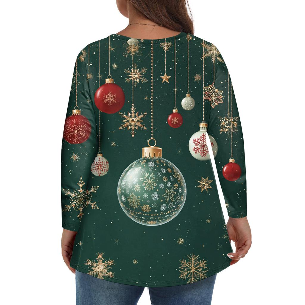 Women's Fashionable Casual Long Sleeved Plus Size Print Top Plus Size Floral Print Top