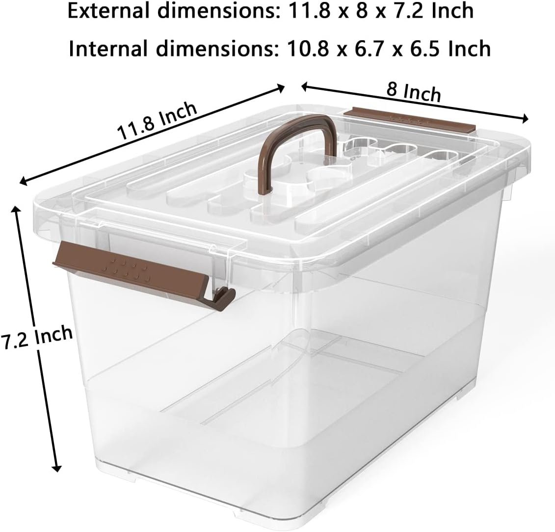 

6-Pack Clear 7 Quart Storage Latch Box/Bins, Plastic Stackable Latching Box With Brown Handle And Lid, Multi-Purpose, 7 Litre United States