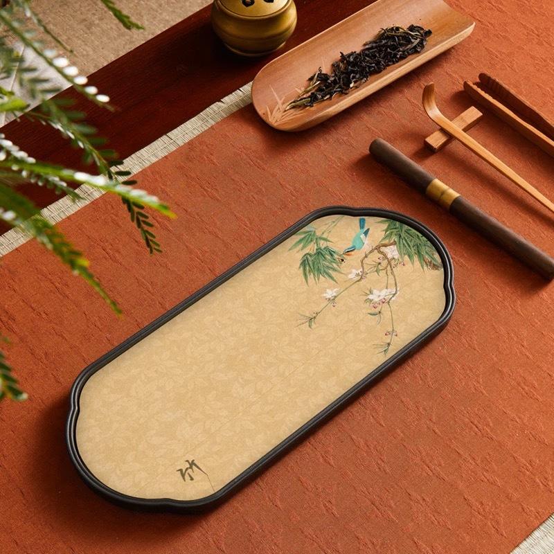Quick Dry Absorbent Tea Tray - Chinese Style Compact Tea Sea Dry Practice Board  & Pot Holder
