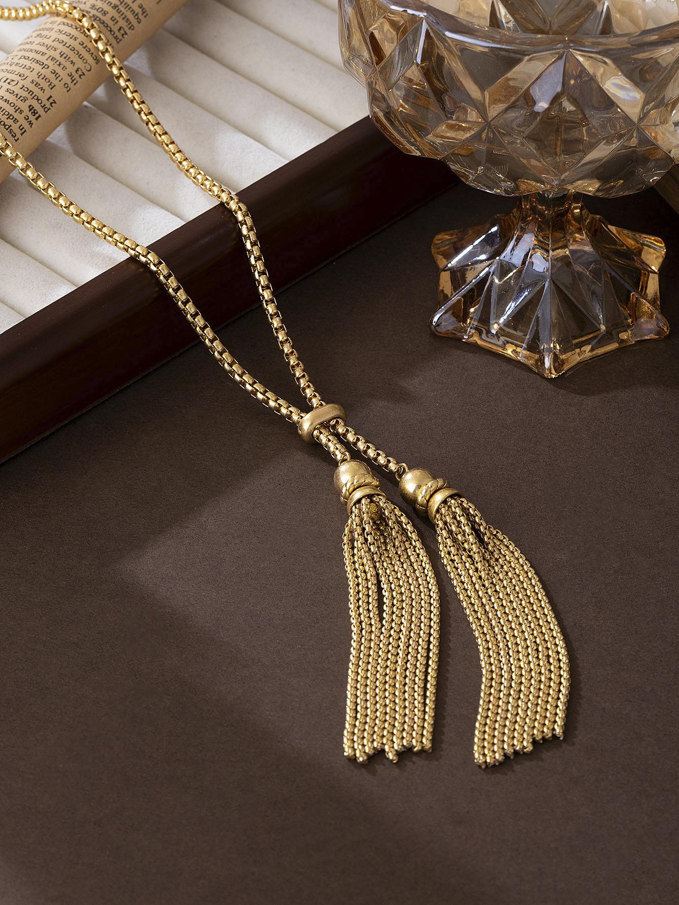 Sophisticated Artisan Tassel Chain Set Stylish Copper Sophisticated Layered Daily Gift