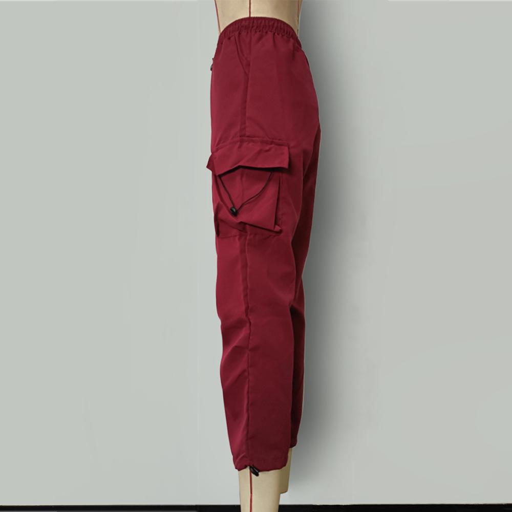 Dámské elastické pracovní kalhoty s vysokým pasem, volnočasové, jednobarevné, široké nohavice