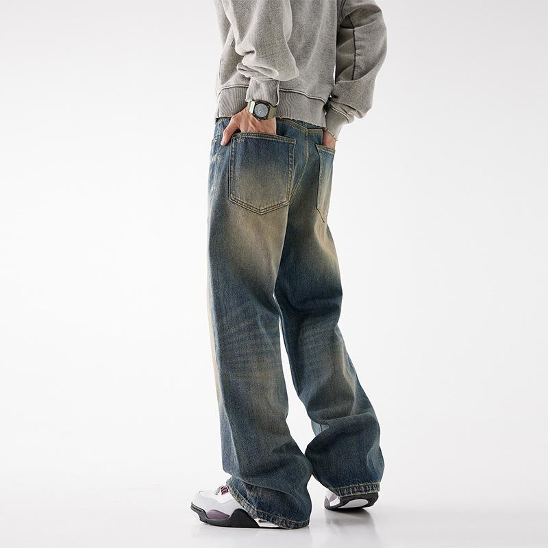 Jeans Boys American Retro High Street Loose Straight Pants Trendy Brand Street Popular Wide Leg Pants Men's and Women's