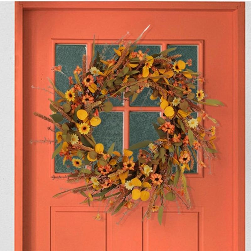 Artificial Wreath Thanksgiving Wreath for Front Door Window Hallway Farmhouses Thanksgiving Centerpieces Decoration