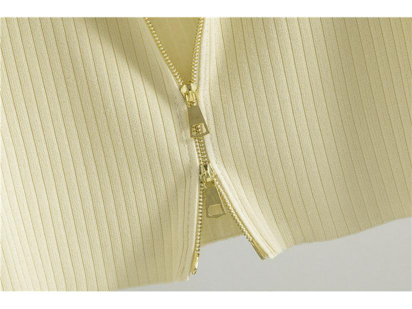 Women's Polo Collar Zipper Cardigan & Knit Skirt Two-Piece Set - Spring/Autumn Fashion.