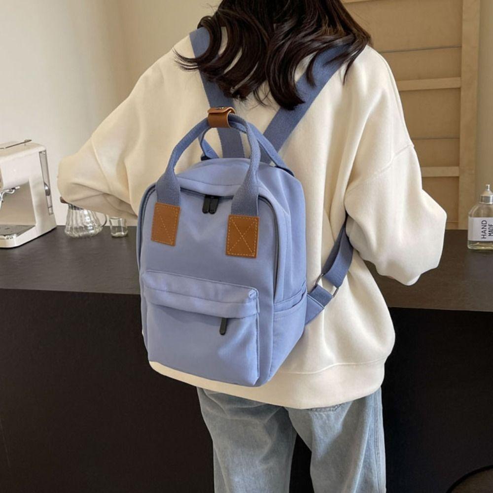 Canvas Children's Backpack Simple School Bag Trendy Square School Bag  Student