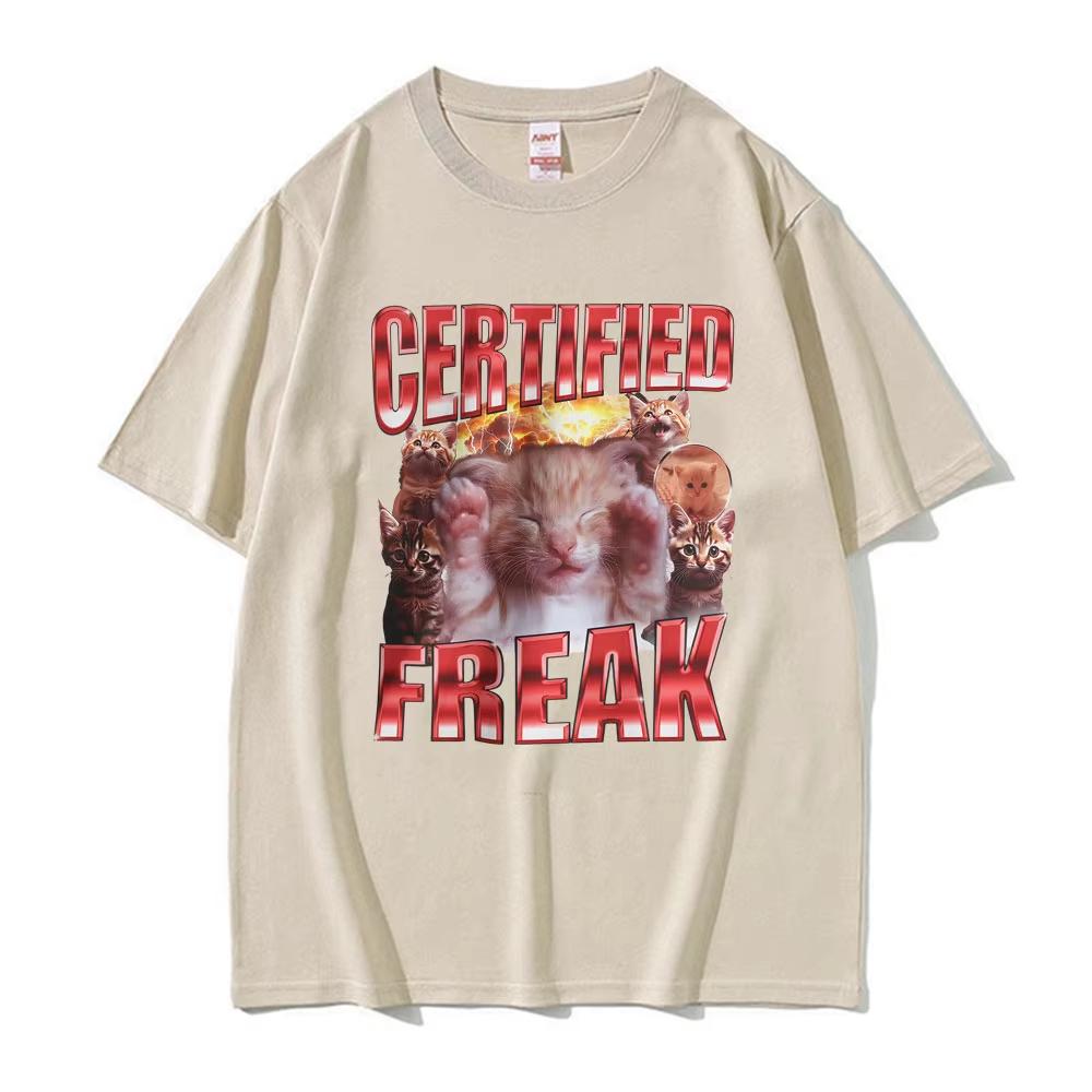 Certified Freak Funny Cute Cat Meme T Shirt Women Clothing Humor Animal Graphic Tee Shirt Summer Kawaii Short Sleeve T-shirt