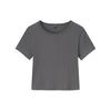 UNIQLO Ribbed Solid Color Round Neck Short Sleeve T-Shirt Women tops Light-Gray 446802-07