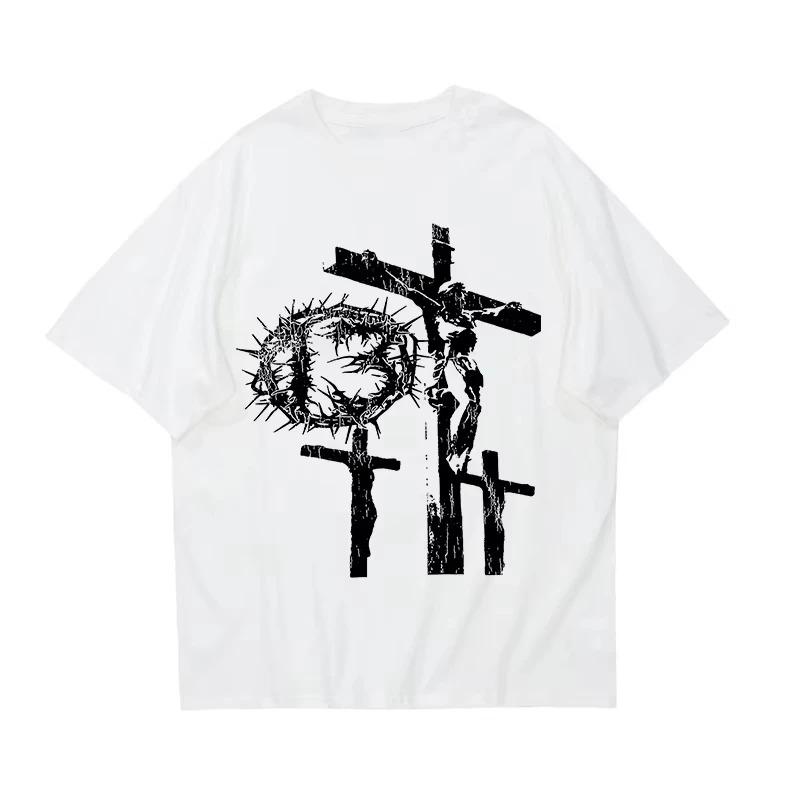 Y2K Streetwear Cotton T-shirt Harajuku Graphic Print Oversized Punk Short Sleeve T-shirt Rock Goth Retro Top Hip Hop Tee Fashion