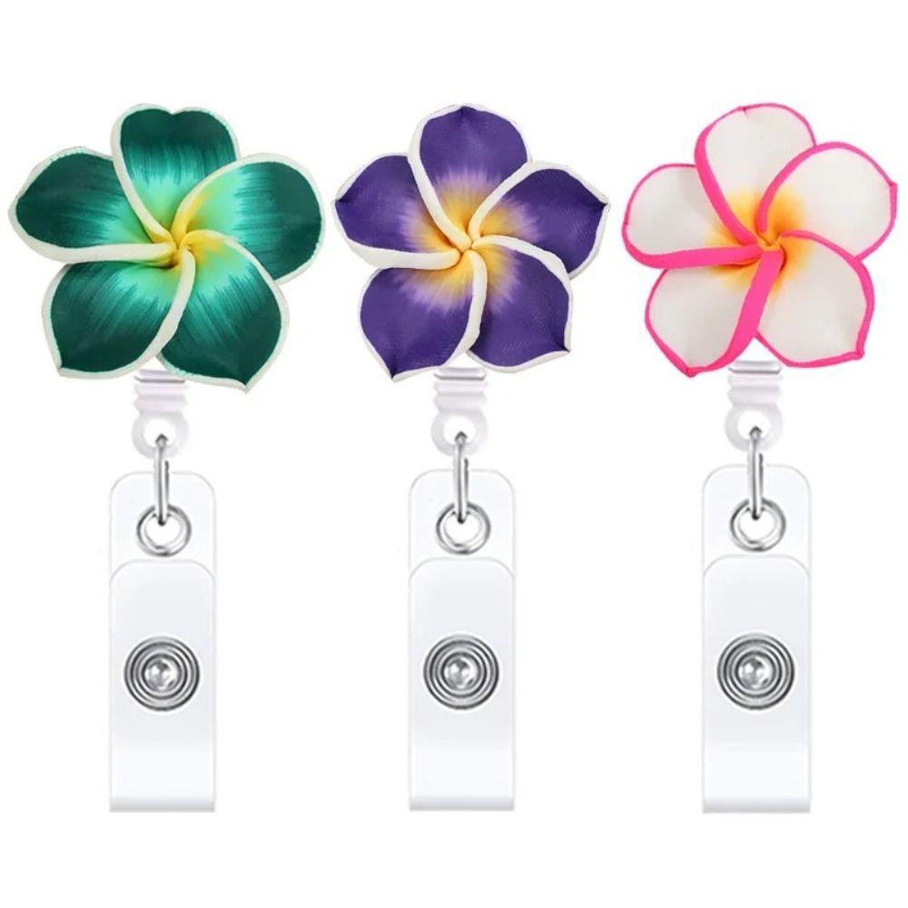New Polymer Clay Badge Reel Card Holder Flower Shape Retractable ID Card Badge Clip Name Tag Badge Reels Nurse Supplies