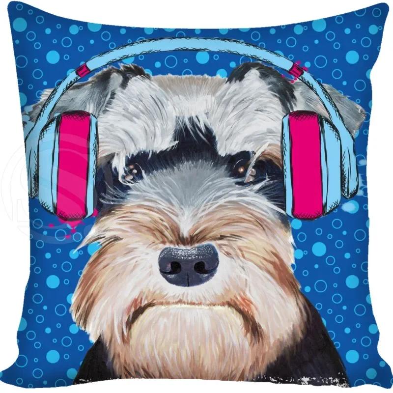 Cartoon Funny Dog Schnauzer Fashion Style Square Pillowcase Zipper