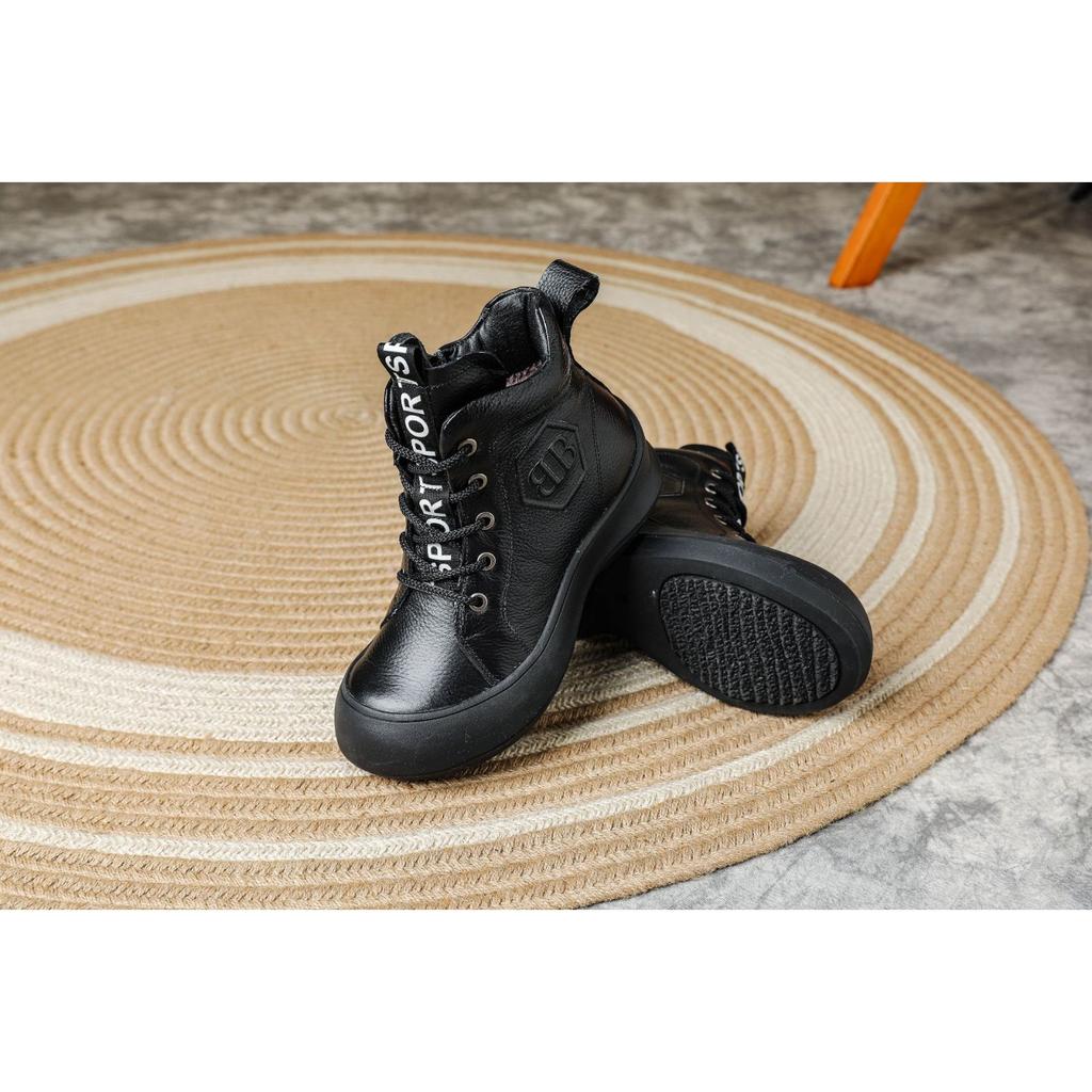 Autumn and Winter Genuine Leather Martin Boots with Velvet Warm and Comfortable Soft Bottom Non-slip Medium-old Sponge Cake