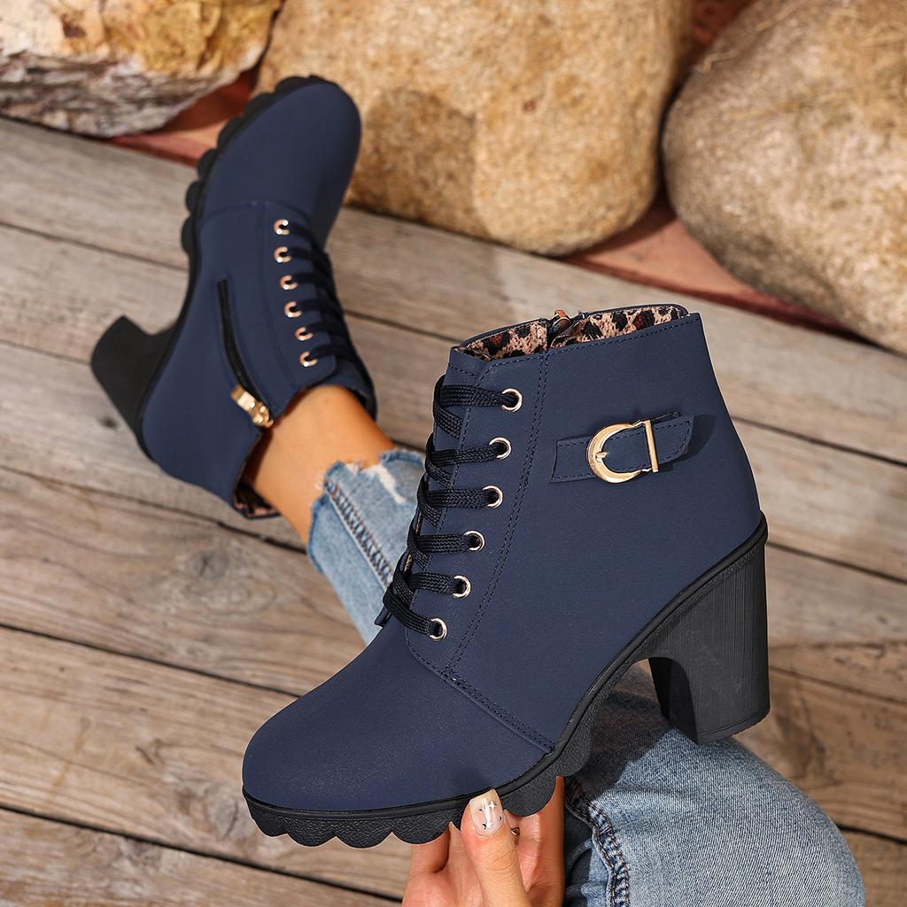 Autumn Winter Women Boots High Quality Boots Lace-up High Heels Shoes for Women Outdoor Fashion Anti-slip Boots Botas De Mujer