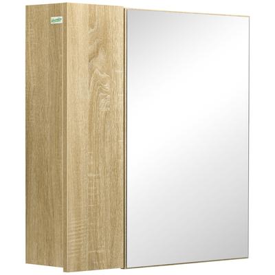 Bathroom Cabinet with Mirror and 4 Internal Shelves, In Chipboard, 60x15x60cm, Wood Colour