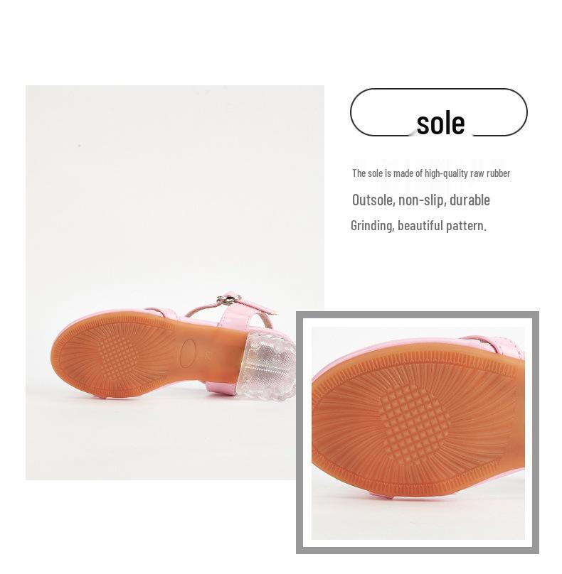 2025 Pink Bow Chunky Heel Open Toe Sandals for Girls