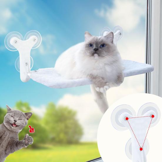 

Беспроводной гамак для кошек, подоконник для кошек, с дышащей сеткой, складная, простая установка, кровать для кошек с 6 присосками S бежевый