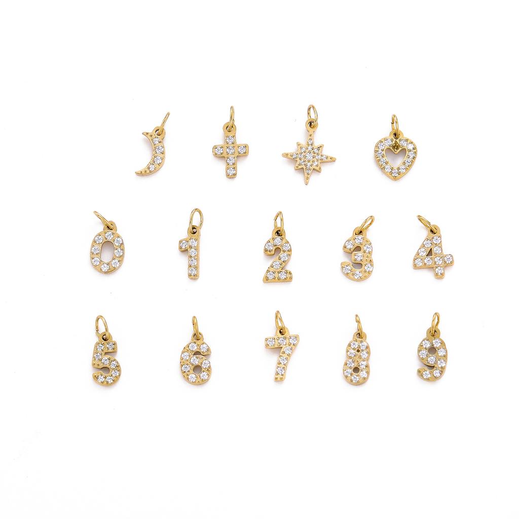 A-Z Alphabet 26 Letter Charms Set Heart Zircon Pearl Initial Letter Gold Plated Stainless Steel Pendants for DIY