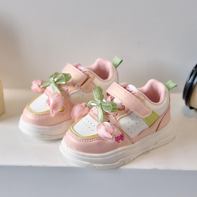 

Kids Pink Tulip Decor Casual Board Shoes 22