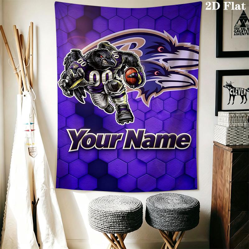 Name Custom Baltimore Ravens Wall Tapestry Aesthetic Wall Hanging Printed Fabric Blanket Decorative Tapestries for Bedroom Living Room Home Decor