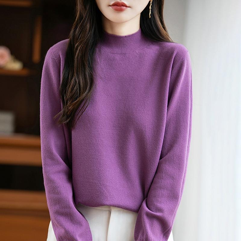 The New Semi-high and Round Neck Pullover for Women In Autumn and Winter Is Versatile. It Is Loose and Slimming, with A Solid Color Inner Sweater