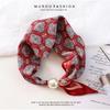 Women's Magnetic Buckle Neck Scarf Polka Dot Paisley Stripe Printed Thin Ribbon Scarf For Shirt Work Outfit Spring Summer Styling