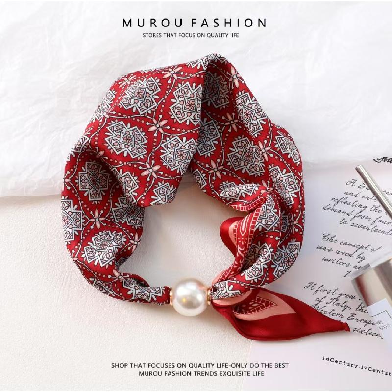 Women's Magnetic Buckle Neck Scarf Polka Dot Paisley Stripe Printed Thin Ribbon Scarf For Shirt Work Outfit Spring Summer Styling