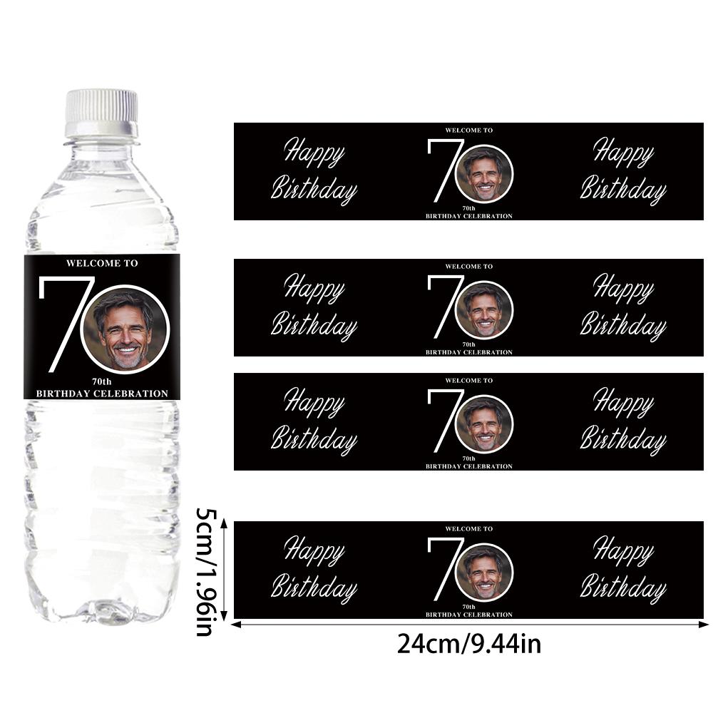 30pcs Custom 30 40 50 60 70th Birthday Party Bottle Sticker with Personalised Face Photo for Adult Birthday Party Decorations