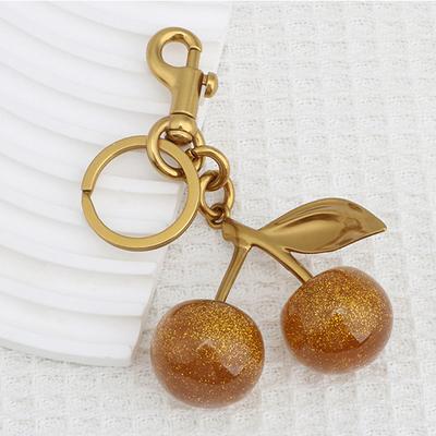 Sparkling Gold Cherry Pendant Ornament For Handbag Shoulder Bags Women'S Purse Keychain Charm Festive Christmas Accessory