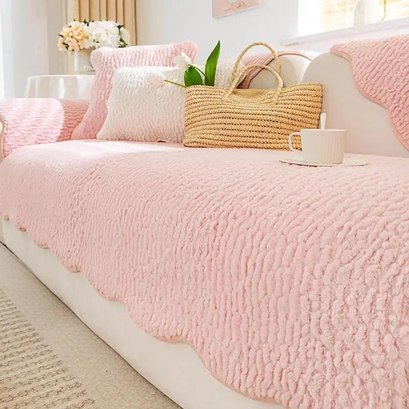 

Подушка для дивана из овечьего бархата, наволочка, зимние утолщенные полотенца для диванов, простыня, Г-образный противоскользящий чехол для дивана с 3D-узором, однотонный 70x70cm 1pcs