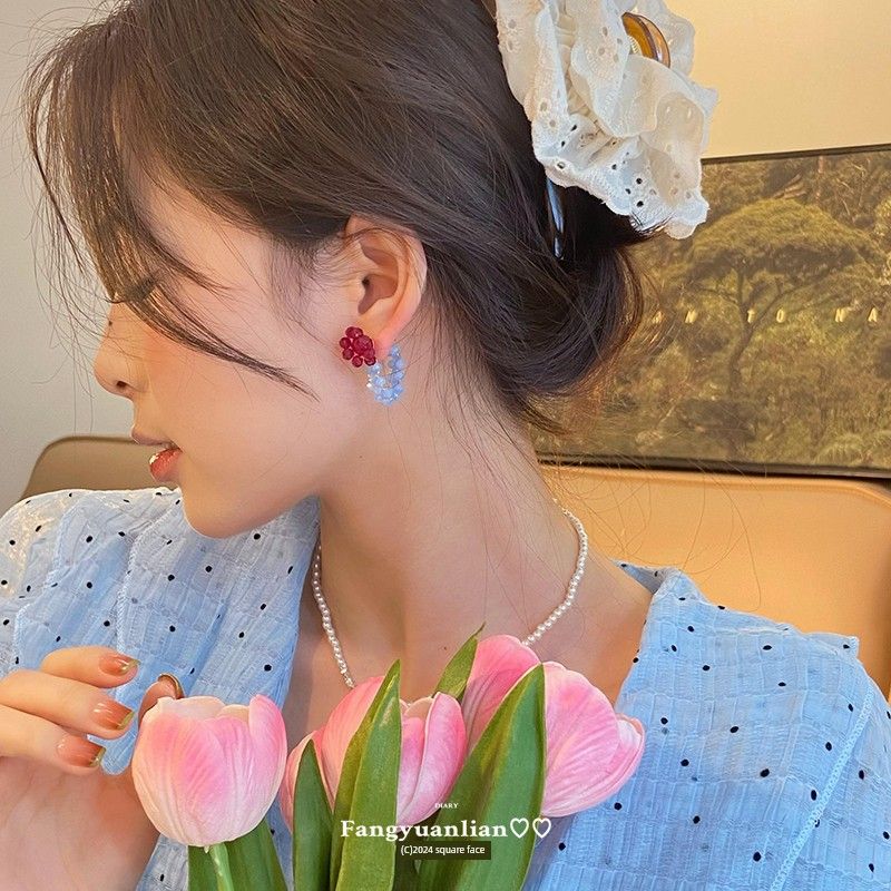 

Blue Bell Wind Retro Contrast Color Flower Tassel Earrings Female Elegant Ear Studs Vacation Style Ear Clip Ethnic Earrings
