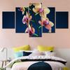 5 Stück Leinwand Wandkunst Blumen Orchideenblüten Blauer Hintergrund Tapete Modernes Zuhause Dekor Poster Kunstwerk Wohnzimmer Bild Kein Rahmen