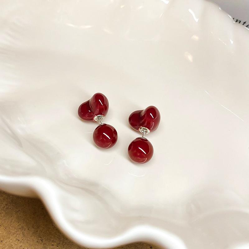 Silver Needle Ankara Red Love Stud Earrings Fashion Temperament New Earrings Light Luxury Premium Autumn and Winter