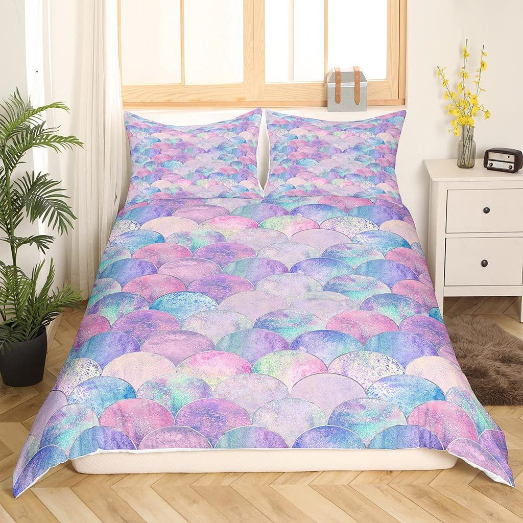 Mermaid Scale Pattern Three-Piece Quilt Cover 3D Digital Printing Bedding Set Bed Cover