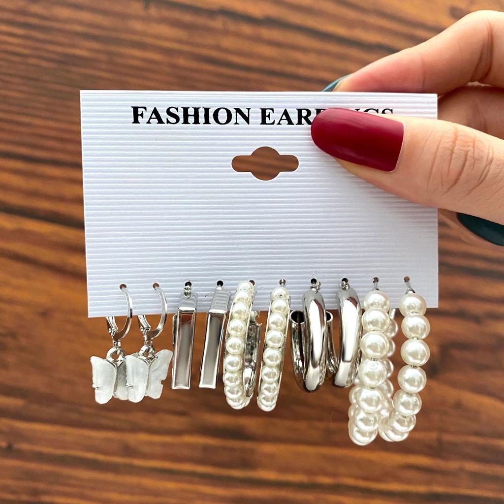Hot-selling Retro Exaggerated Women's Peach Heart Stud Earrings Twist Twisted Pearl Earrings 11-piece Set of Earrings
