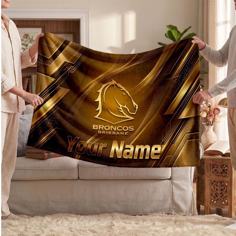 Brisbane Broncos Flannel Blanket, Custom Name Text Personalized Soft Throw Blanket Home Decor Gift