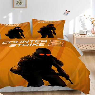 3pcs Counter-Strike 2 Gaming Bedding Set-Perfect for Bedroom, Guest Room, Living Room, Hotel Decor-Ideal Gift for Fans, Travelers, Daily Use