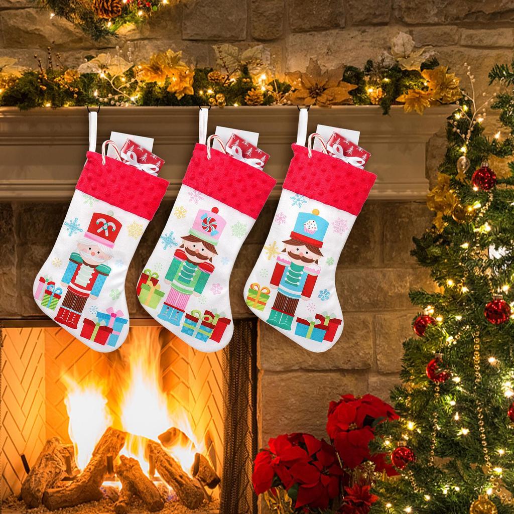 Family Christmas Stockings 3 Pieces Holiday Decoration Nutcracker Stocking Ornament For Candy Snacks Dessert Party Gathering