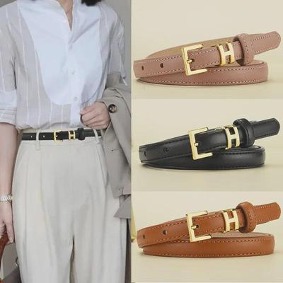 Women's Thin Black Leather Belt - Fashionable, Simple & Versatile for High-Grade Jeans, Korean Style Trendy Narrow Belt