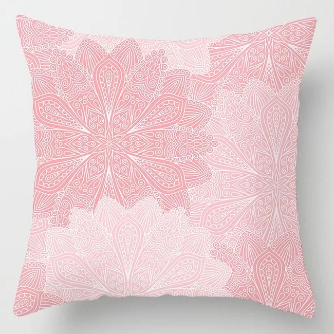 Pink Marble Mandala Peach Skin Pillow Case 2D Flat Printed Decorative Cushion Cover For Sofa Living Room Girl Bedroom Decor