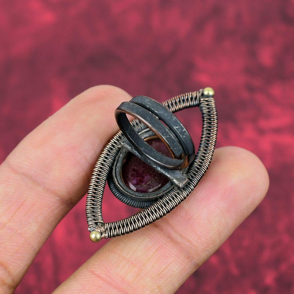 Faceted Kashmir Ruby Ring Copper Wire Wrapped Ring Handmade Jewelry Adjustable Ring Gemstone Copper Jewelry Engagement Gifts Statement Rings