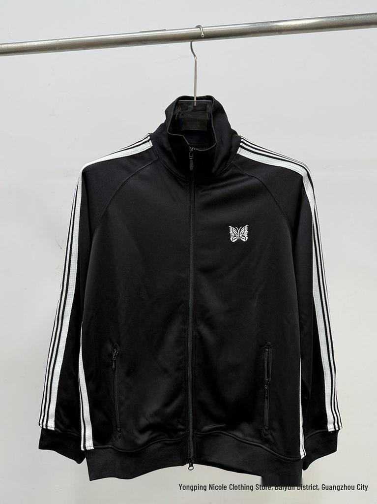 Chaqueta Deportiva con Cremallera Bordada de Mariposas, Cuello Alto Retro Trendy FOG para Hombres y Mujeres