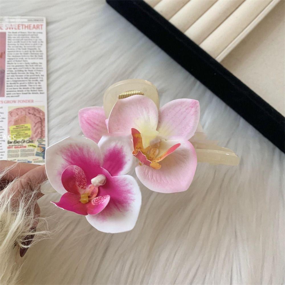 Butterfly Orchid Orchid Hair Clip Bohemia Barrettes Large Shark Clip Fashion Flower Hair Claw  Girl